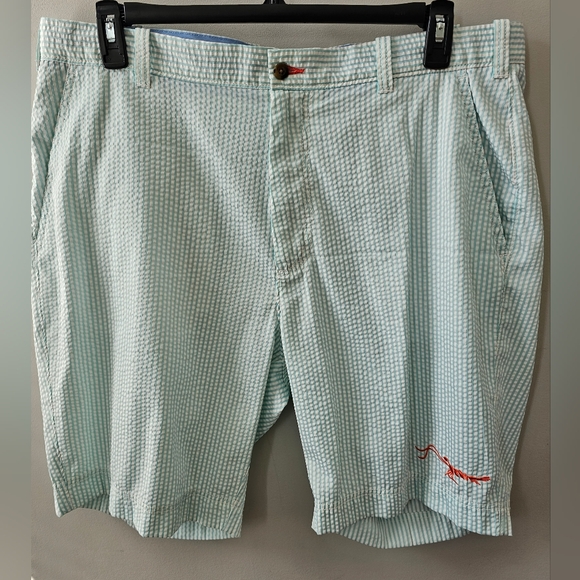 TRUE FLIES Mens Gasparilla Blue & White Seersucker Shorts - Picture 3 of 9